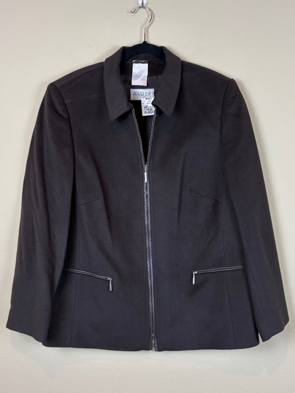 NEW Basler Vintage Wool Blend Brown Full Front Zippered Long Sleeve Jacket